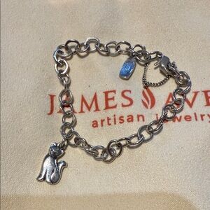 James Avery Forged Link Charm Bracelet medium with cat charm EUC